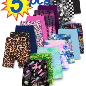 5pcs girls stretchy biker shorts, bermuda