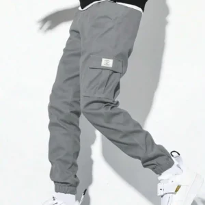 Gray Cargo Pant Drawstring Waist and Pocket